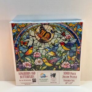 SunOut Songbirds and Butterflies 1000 Piece Jigsaw Puzzle Stained Glass Art